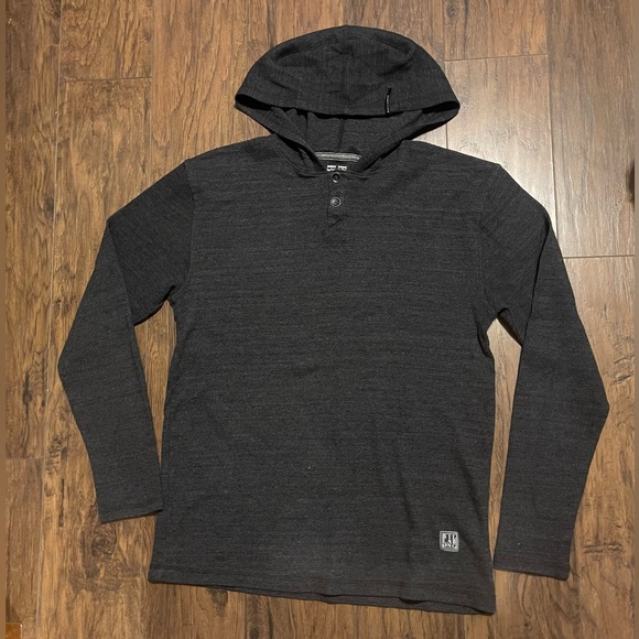 Grey Billabong waffle knit hoodie pullover sweater fitted XL 3/4 2 button v neck - Picture 2 of 6